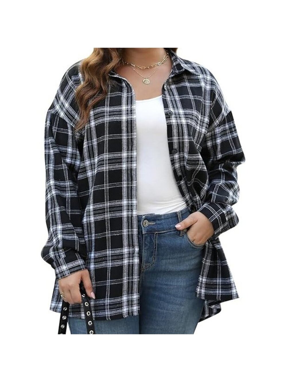 Nemidor Womens Plus Size Casual Plaid Shackets Shirt Button Down Long Sleeve 5XL